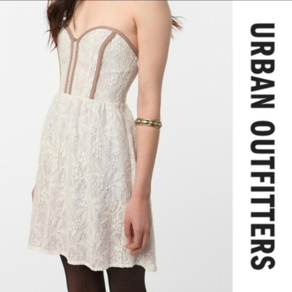 UO Pins and Needles Bustier Strapless Lace Dress